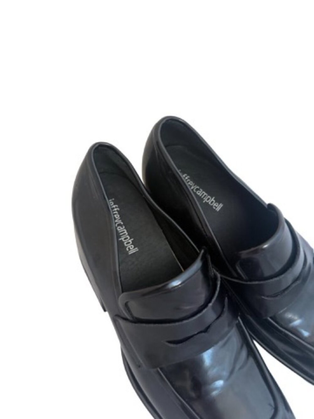 Jeffrey Campbell Black Chunky Platform Heeled Loafers Heel Faux Size 7.5 Women's - Picture 11 of 11